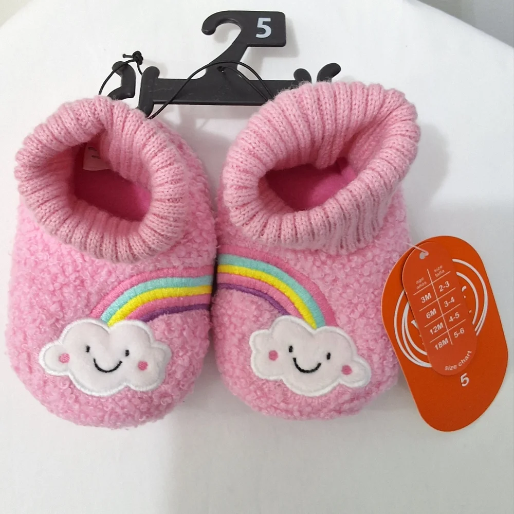 Baby Girl Pink Rainbow Bootie Slippers, Size 5, NEW With Tag